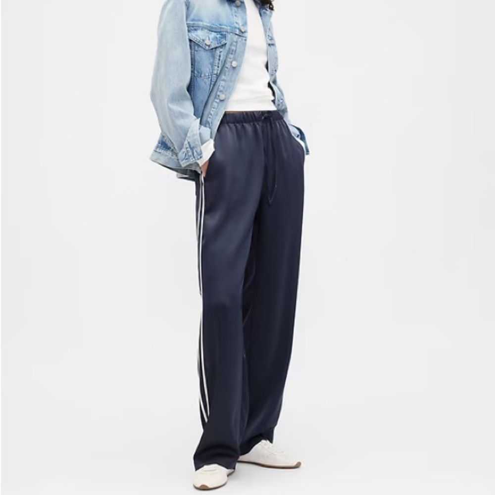 Gap Relaxed Satin Straight-Leg Crop Pants Navy Size Medium Petite MP